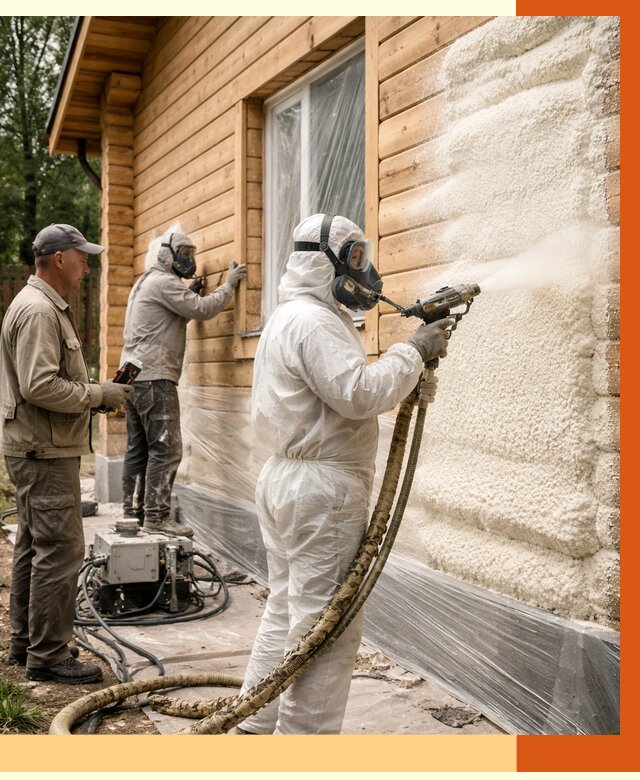 Утепление дома из бруса ППУ в Каспийске от 3920 руб/м2 под ключ | ТепломастерКсп