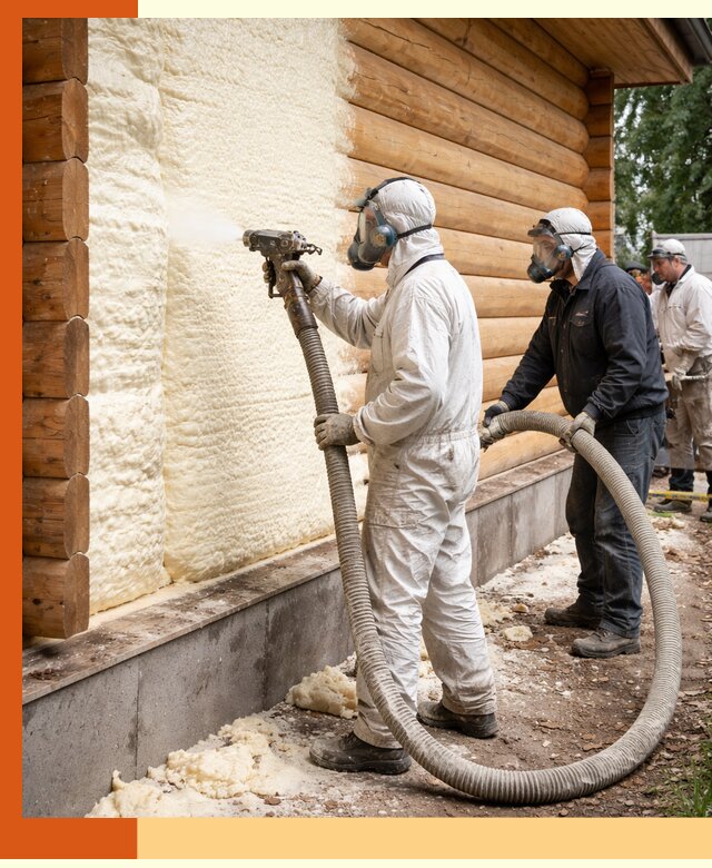 Утепление дома из бруса пенополиуретаном в Каспийске