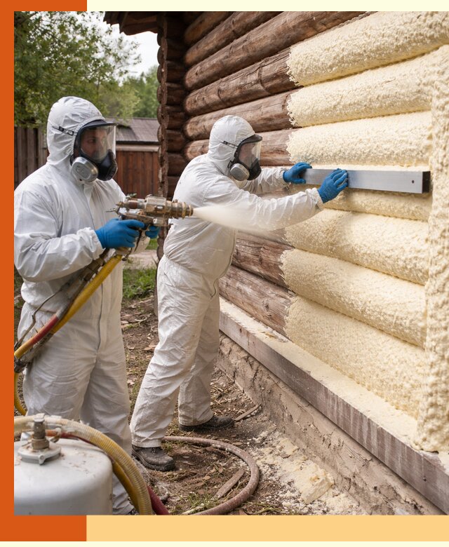 Утепление бревенчатого дома ППУ в Каспийске эффективной изоляцией