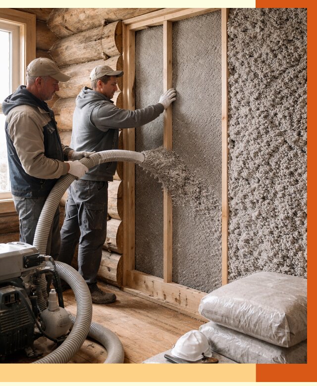 Утепление бревенчатого дома эковатой в Каспийске от 2800 руб. | ТепломастерКсп