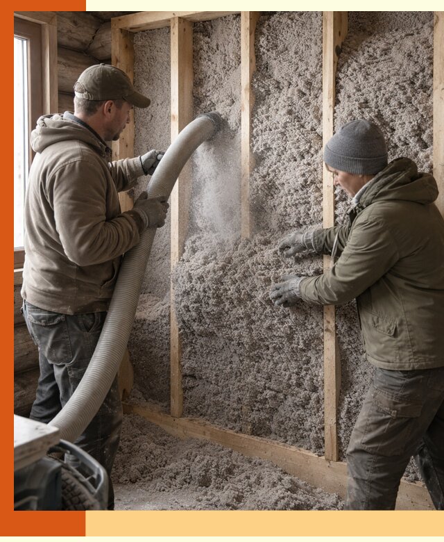 Утепление бревенчатого дома эковатой в Каспийске