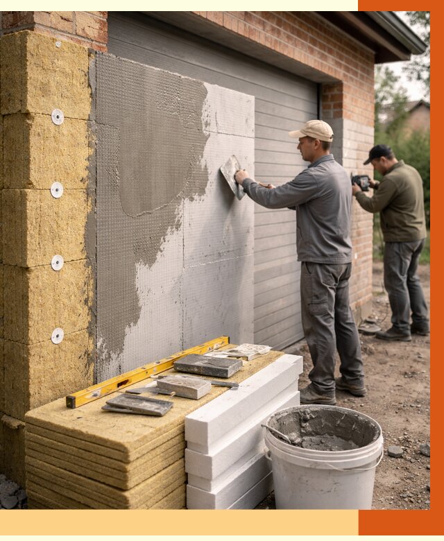 Утепление гаража снаружи в Каспийске от 4276 руб. за м2 — наружное утепление под ключ | ТепломастерКсп