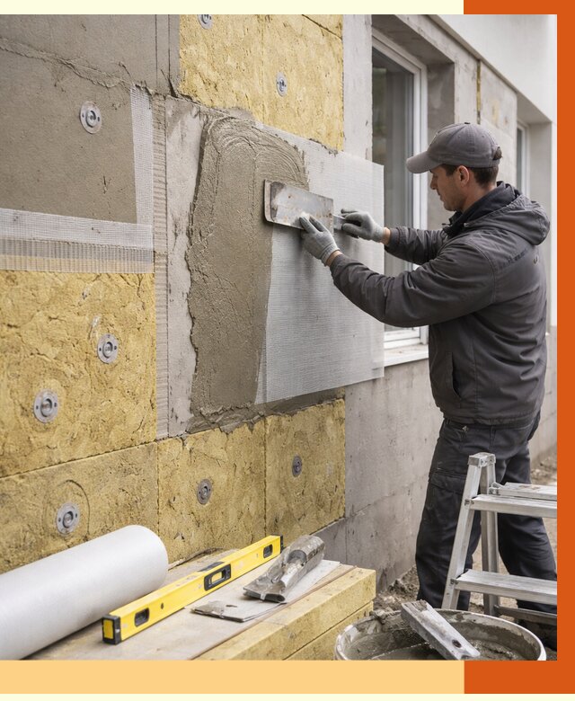 Утепление фасада под штукатурку в Каспийске от 4276 руб/м2 — монтаж пенопластом и минватой | ТепломастерКсп