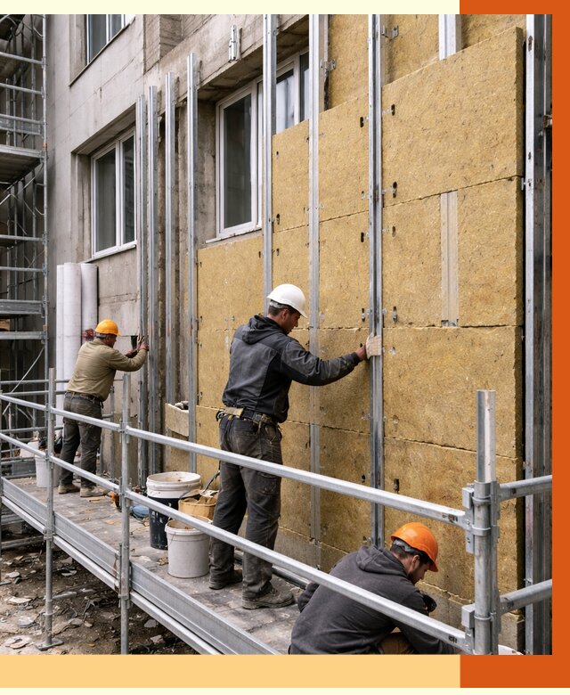 Утепление вентилируемого фасада в Каспийске от 5701 руб/м2 — монтаж и утепление вентфасад | ТепломастерКсп