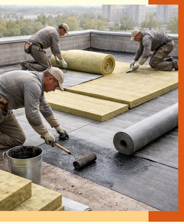 Утепление плоской крыши в Каспийске от 7330 руб./м2 под ключ | ТепломастерКсп