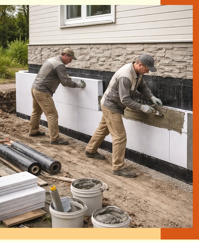 Утепление фундамента снаружи в Каспийске от 4276 руб. за м² | ТепломастерКсп