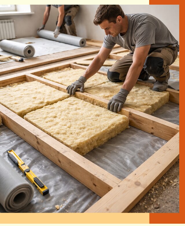 Утепление деревянного пола в Каспийске от 1527 руб./м2 под ключ | ТепломастерКсп