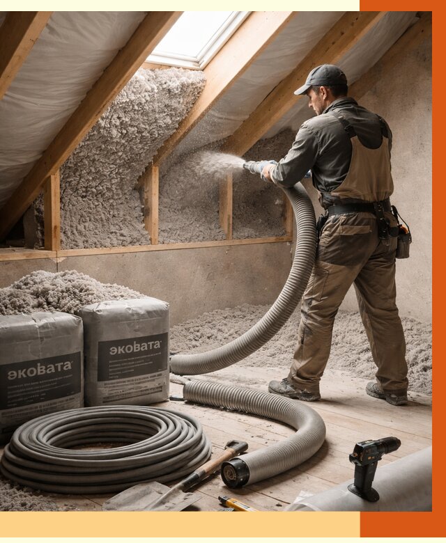 Утепление мансарды эковатой в Каспийске от 2240 руб/м2 — монтаж, задувка, цена | ТепломастерКсп
