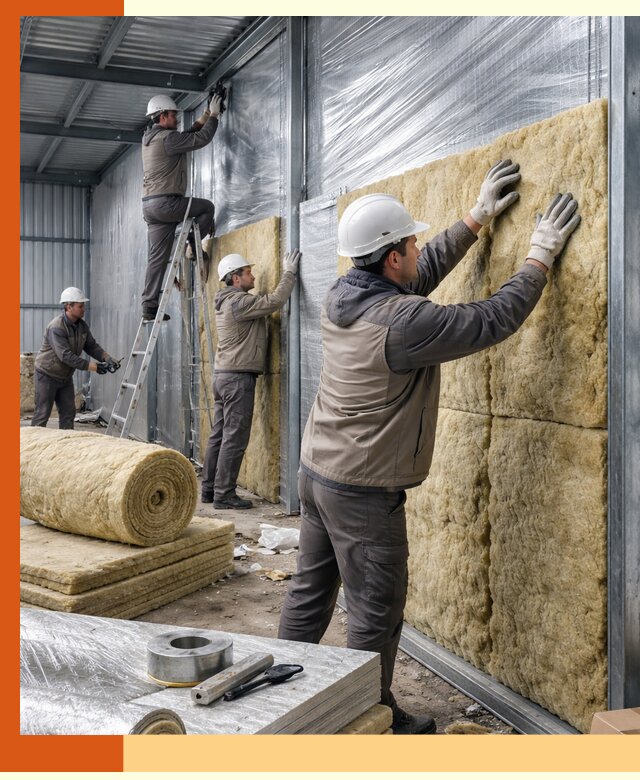 Утепление металлического склада в Каспийске: теплоизоляция и герметизация