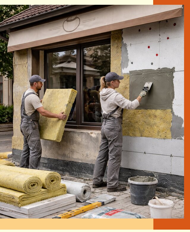 Утепление кафе в Каспийске от 4276 руб/м2 — комплексно под ключ | ТепломастерКсп