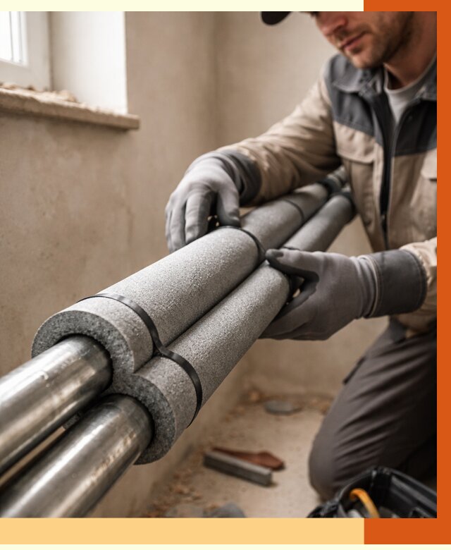 Утепление труб отопления в Каспийске от 2902 руб. за м² — услуги под ключ | ТепломастерКсп