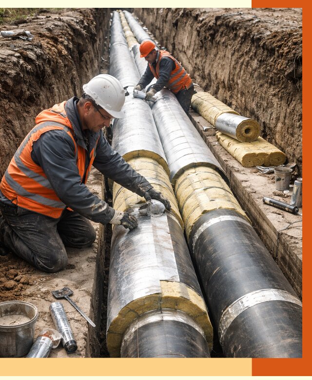 Утепление теплотрассы в Каспийске от 4581 руб./м2 — ппу и комплексная изоляция | ТепломастерКсп