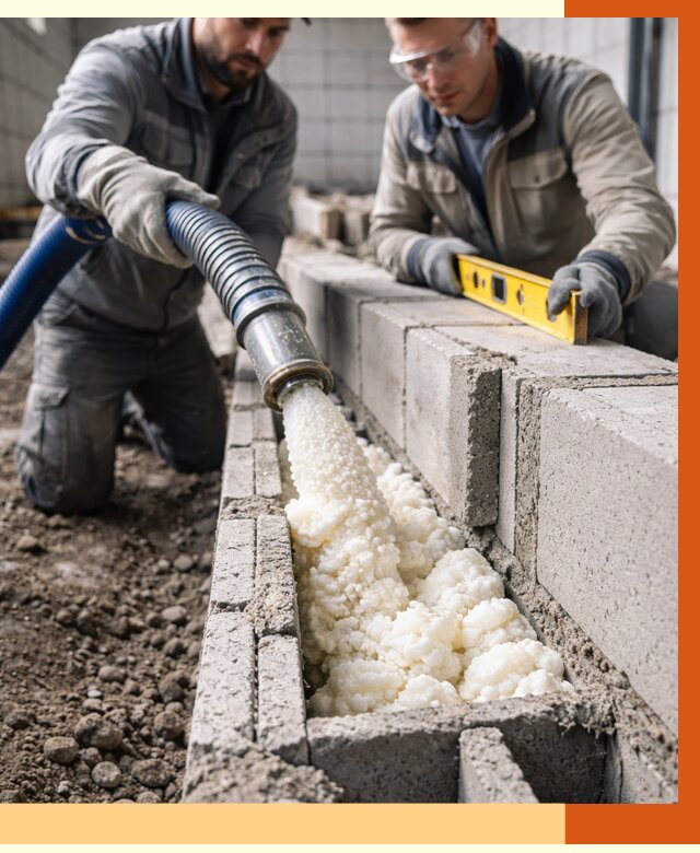 Заполнение колодцевой кладки ППУ в Каспийске от 4276 руб. за м2 | ТепломастерКсп