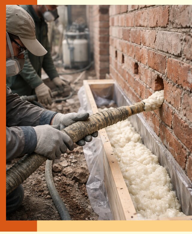 Заливка ППУ в пустоты кирпичной стены в Каспийске