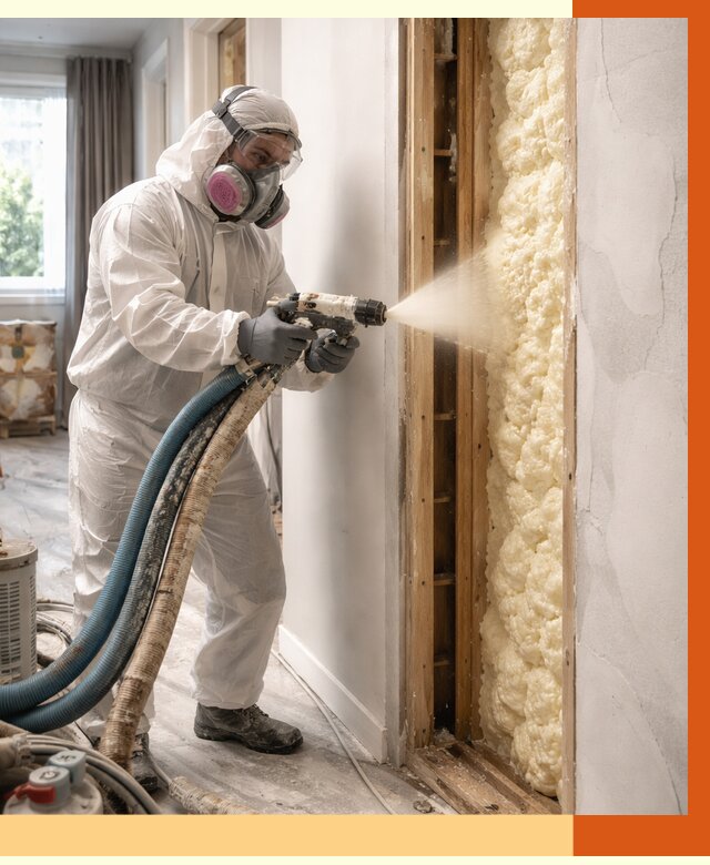 Межстеновое утепление ППУ в Каспийске от 2800 руб/м2 — межстенное утепление под ключ | ТепломастерКсп