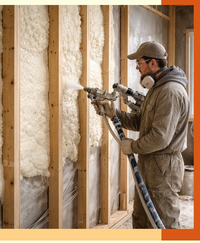 Утепление каркасной стены ППУ в Каспийске от 4327 руб./м2 под ключ | ТепломастерКсп