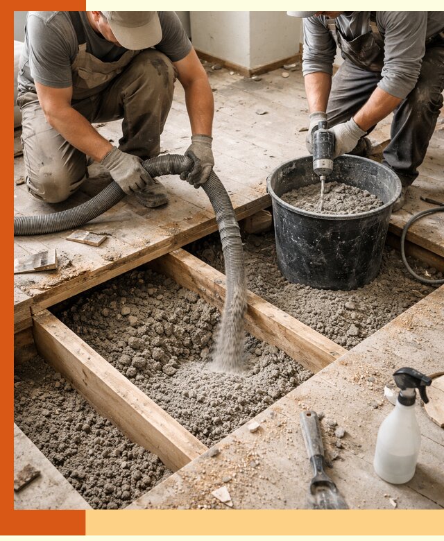 Заполнение пустот пола в Каспийске полиуретаном и пенополистиролом