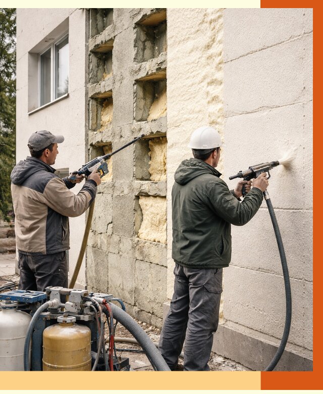 Заполнение пустот фасада в Каспийске от 4581 руб. — утепление пустот облицовки | ТепломастерКсп