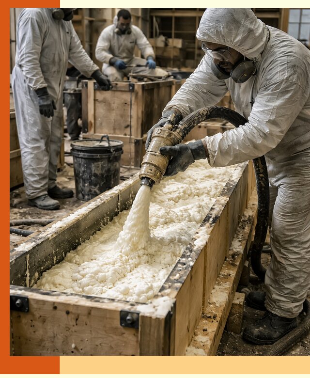 Заливка пенополиуретана в формы для утепления в Каспийске