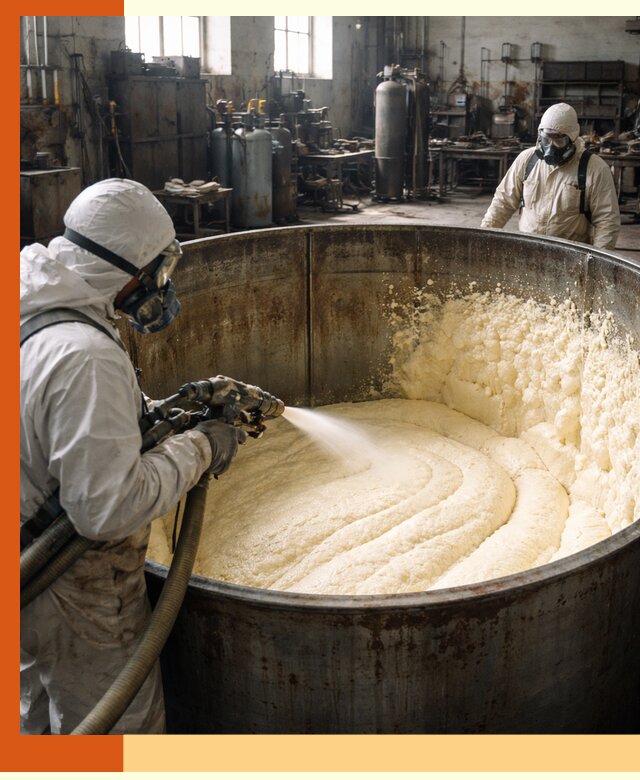 Заливка ппу в емкости с полной изоляцией и герметизацией в Каспийске