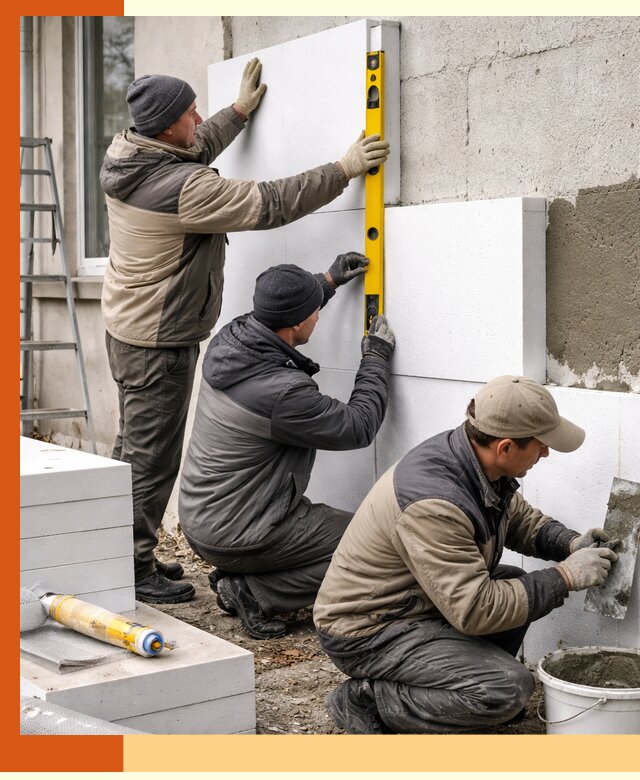 Утепление пенопластом наружных стен и фасадов в Каспийске