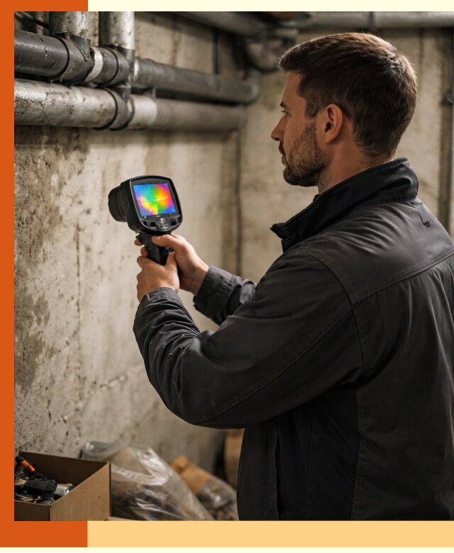 Тепловизионное обследование подвала в Каспийске для поиска утечек тепла