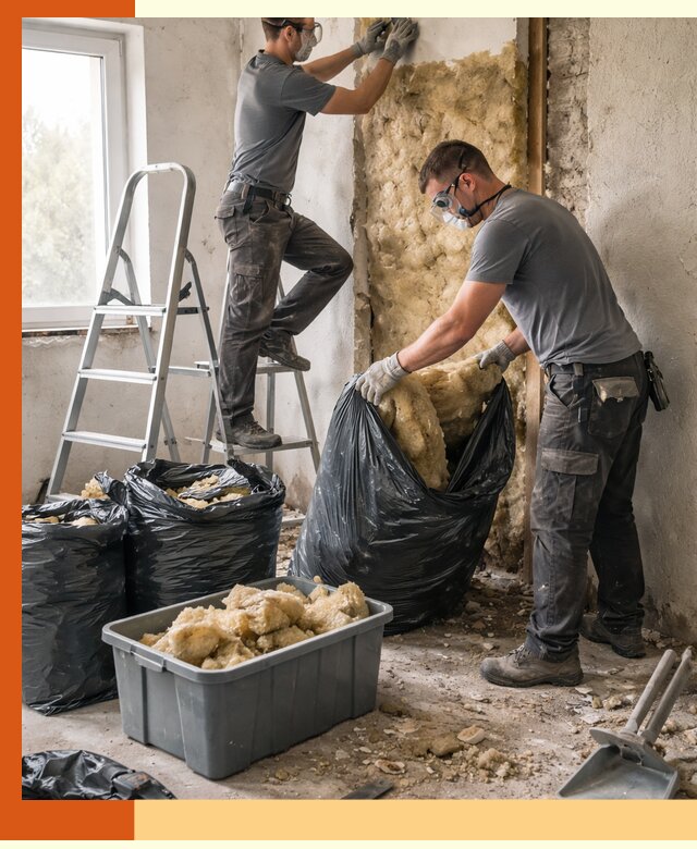 Демонтаж старого утеплителя и вывоз отходов в Каспийске